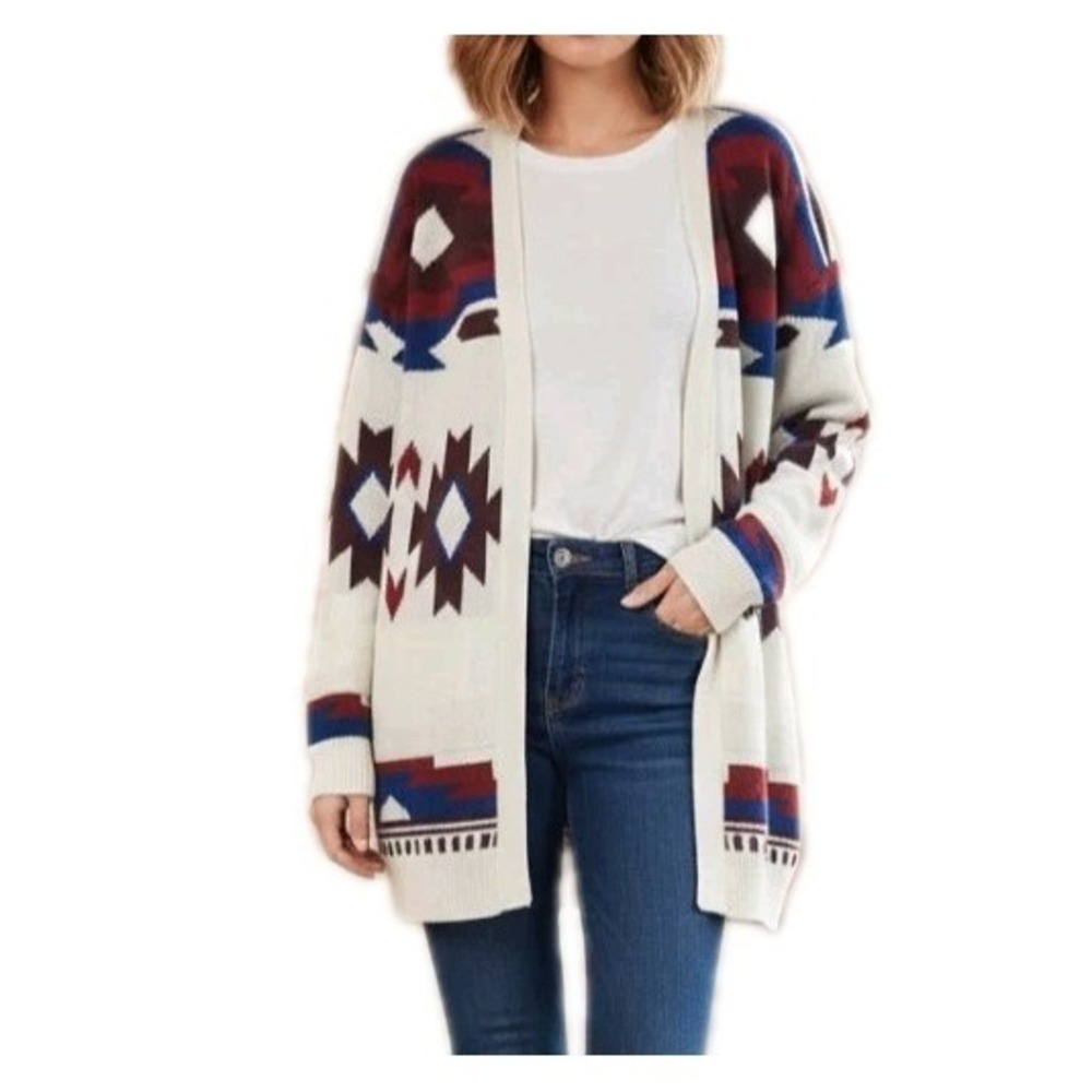 Lucky Brand Southwestern Cardigan Sweater Womens M Aztec Tofu Desert NEW NWT‎